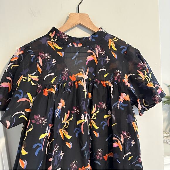 Anthropologie Corey Lynn Calter Black Silk Floral Organza Mini Dress Small - Picture 11 of 14